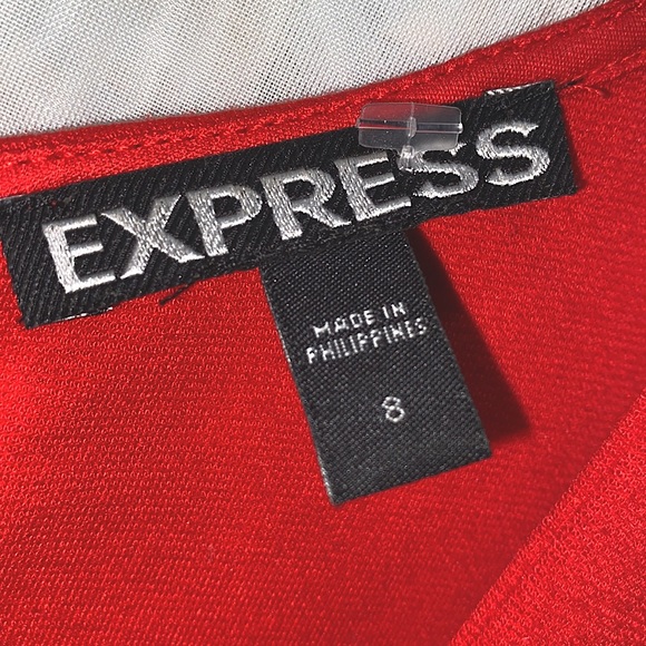 EXPRESS RED V-NECK RAYON/NYLON/SPANDEX REAR ZIP MESH BODYCON DRESS SZ 8 - Picture 3 of 16